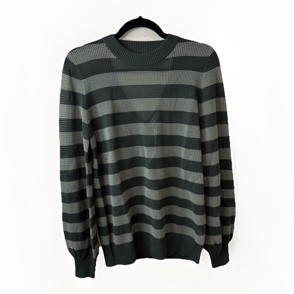 NWT AKRIS Punto 100% Wool Sweater Size 4 Green Stripe Open Knit Lightweight